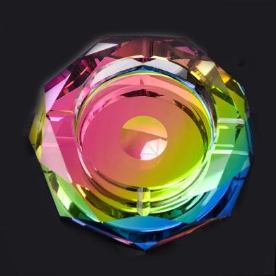 China Handmade Large Rainbow Liner Crystal Octagon Smoking Ashtray For Decoration for sale