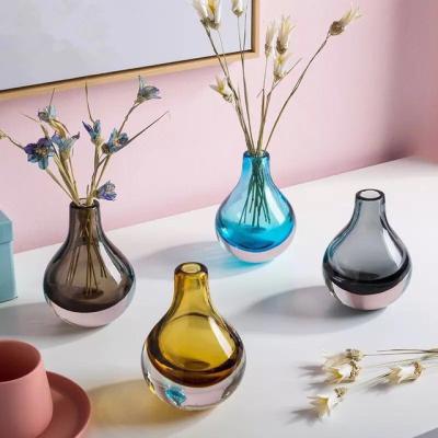 China Europe Chinese Style Blue Glass Flower Vase For Home Decor White for sale