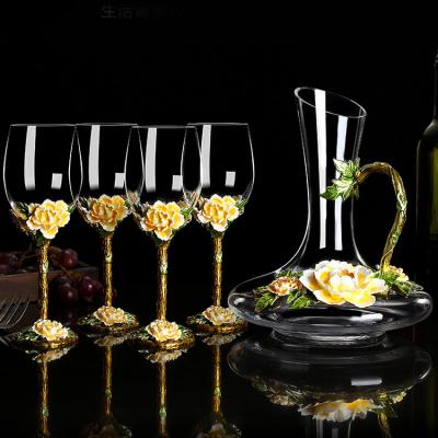 China Sustainable Luxury Crystal Flower Enamel Glass Wine Decanter for sale