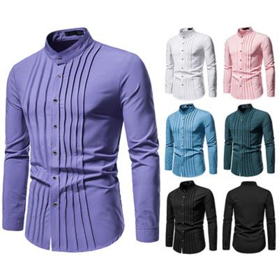 China 6 New Colors Men's Long Sleeve Shirt Spring Shirt Male Hollow Fold Breathable Business Casual Solid Color Autumn Shirt for sale