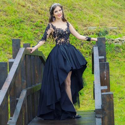 China Black Anti-Static Prom Dresses For Women Elegant High Low Long Sleeves Formal Dresses Party Evening Gowns for sale