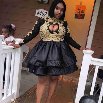 China Plus Size Workable High Neck African Short Prom Dresses 2019 Satin Girl Party Dresses Homecoming Dresses for sale