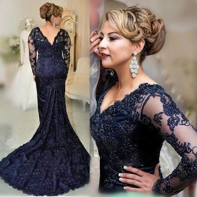 China Viable Elegant Navy Blue Lace Mermaid Prom Dresses 2019 Evening Dresses Plus Size Formal Gowns For Women for sale