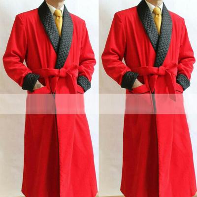 China One Piece Double Breasted Velvet Red Men's Long Coat Dinner Jacket Burgundy Velvet Anti-Shrink Just Suiting Groomsman Coat Blazer Tuxedos for sale