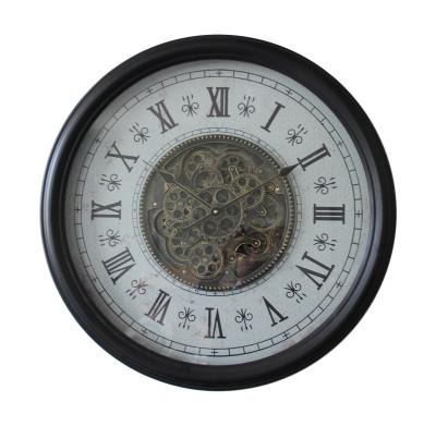 China Factory direct sale antique style retro moving wall clock roman cog gear clocks black metal for sale