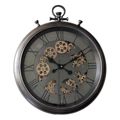 China Antique Luxury Modern Style Gear Simple Design Style Matte Black Wall Clock for sale