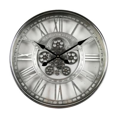 China Vintage Style Black Metal Round Antique Style Movable Gear Wall Clock 21inch for sale