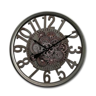 China Antique Rustic Style Good Quality Metal Gear Clock Framed Custom Vintage Wall Clock for sale