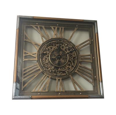 China Antique hot direct mechanical moving wall clocks rectangle clock gear factory sale style home decor large TOOTH for sale