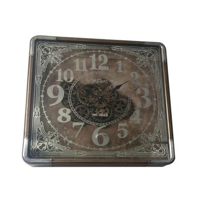 China China antique factory style big good price clocks retro metal square gear home decor wall clock moving TOOTH for sale