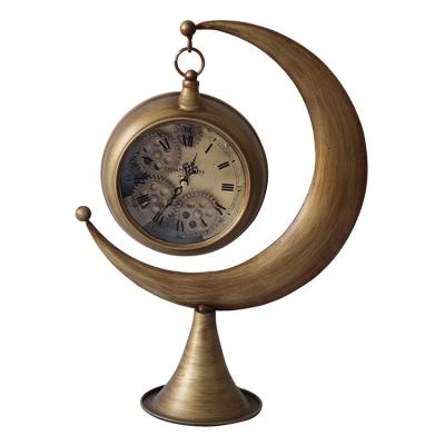 China Modern Design Antique Direct Gift Factory Style Gear Round Table Clock in Covered Glass Face for sale