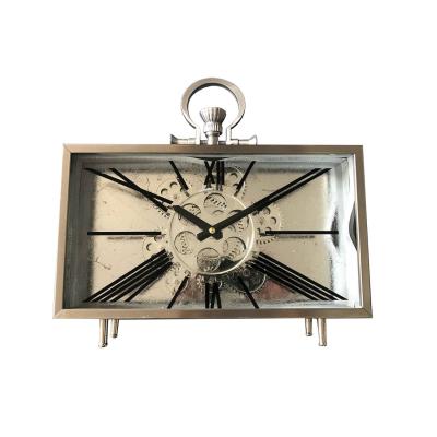 China Factory Good Price Vintage Antique Square Table Gear Vintage Clocks Style China Style Clocks Moving TOOTH Silver for sale