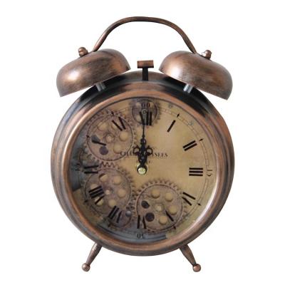 China New design clock gear vintage alarm clock black and gold antique style custom clock for room decoration for sale