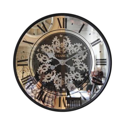 China Oversized Round Style Metal Industrial Mirror Wall Clock Home-Decor Antique Gear Clock for sale