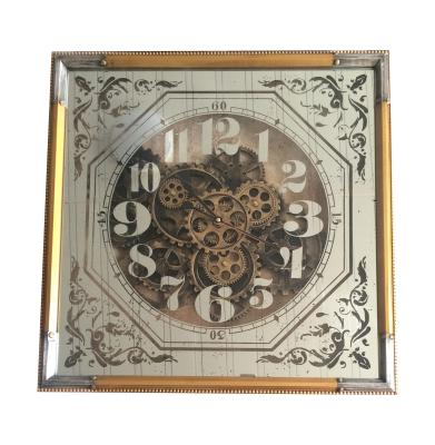 China Custom Antique Style Logo Home Decoration Gear Square Clock Mounted Vintage Wall Clock for sale