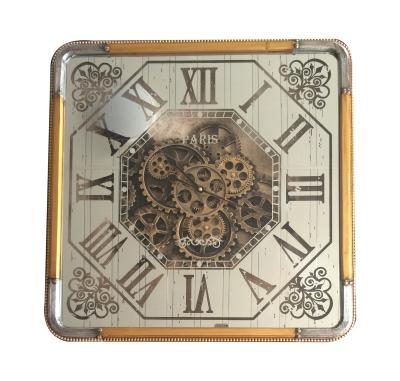 China New Design Kitchen Square Clock Wholesale Antique Gear Style Simple Mirror Wall Clock for sale