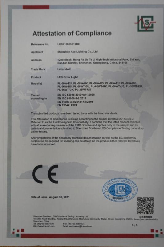 CE - Shenzhen Ace Lighting Co., Ltd.