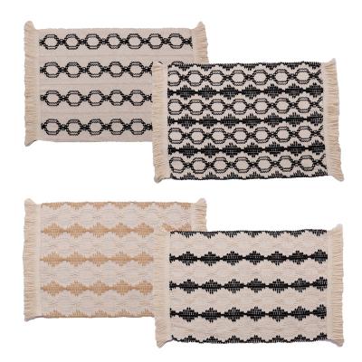 China Other Hot Sale Cloth Woven Heat Insulation Two Color Tassel Splice Cloth Place Mat For Western Food for sale