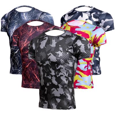 China Wholesale Men's Breathable Quick-drying Exercise Sublimation Print Basketball Fitness Shorts Top Sleeve Wear-resistant Compression Tee for sale