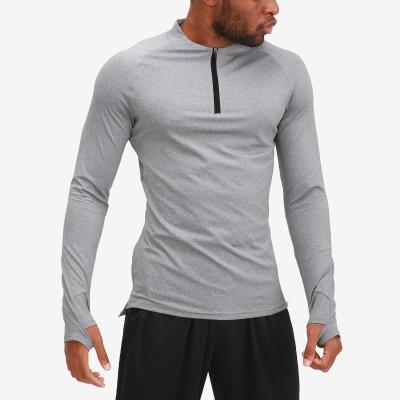 China Men's Performance Round Neck Moisture Breathable Sports Suit 1/4 Quick-Drying Breathable Quick-Drying Fitness PS Long Sleeved Wicking Zippered Customized T-shirt for sale