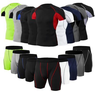 China High Quality Breathable Men's Quick-Drying Plus Size Sports Tight Sportswear Set Tight T-shirts And Tights Compression Shorts for sale