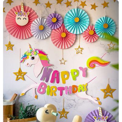 China Non-toxic Happy Birthday Banner Tissue Paper Unicorn Kids Party Decoration for sale