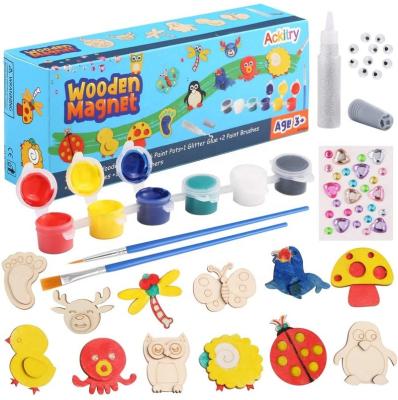 China Europe 12 Magnet Creativity Wood Arts And Crafts Wood Painting Kit Paint Your Own for sale