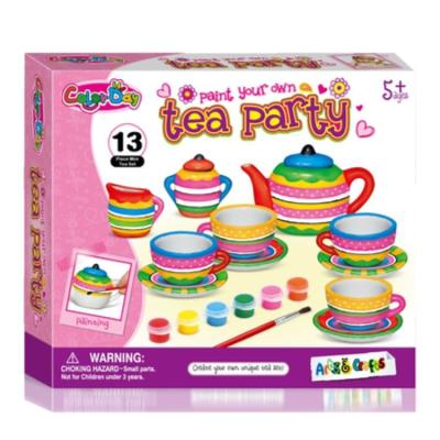 China China CU5430 Kids Fun DIY Tea Room Coloring Set, DIY Ceramic Teapot Craft for sale