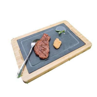 China 2022 Viable Hot Selling High Quality Natural Creative Blackboard Rock Steak Board And Wooden Slate Dinnerware Set Sushi Tray for sale