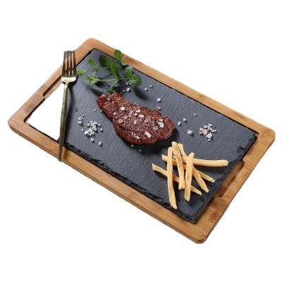 China Sustainable Raft Bamboo Natural High Quality Slate Flat Plate Hotel Household Tableware Rectangular Board for sale