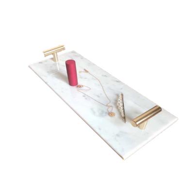 China House. Restaurant. Closed off. Hotel Wedding Tray Jewelry Natural Rectangular Handmade Marble Decorated Tray for Vanity Storage with Gold Metal Handle Tray for sale