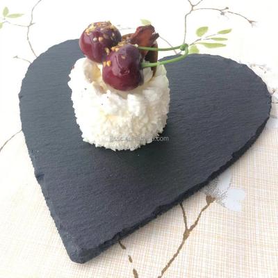 China Large Slate Hotel Dish Artistic Design Slate Dish Flatware Creative Irregular Heart Shaped Slate Steak Artistic Cutlery for sale