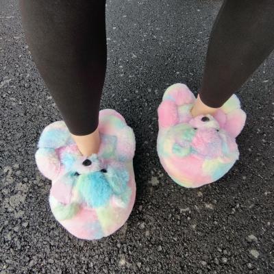 China Cute gray mommy and me teddy bear slippers fashion trend teddy bear slippers gray winter kids teddy bear slippers for sale