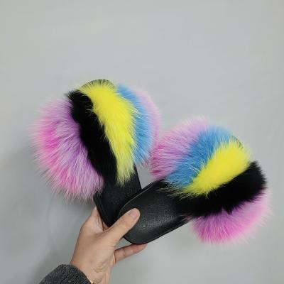 China 2021 Wholesale luxury custom logo factory price fashion real fox fur Anti-slippery slippers for women for sale