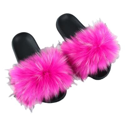 China Wholesale American Luxury Fashion Ladies Faux Fox Fur Cheap Hot Sale Indoor Slippers Breathable For Women for sale