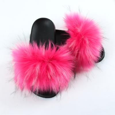 China Breathable Custom Slippers Slides Fox Fur Slides Slippers Faux Fox Fur Slides For Kids for sale