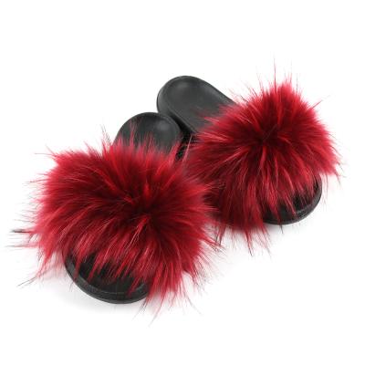 China Breathable Custom Logo Slippers Sandals Winter Faux Fur Non-slip Women Fashion Girls Kids Fox Fur Slippers for sale