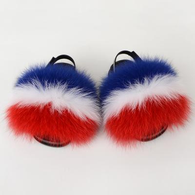 China 2021 New Style Summer Kids Designer Toddler Beach Fox Fur Kids Breathable Hairy Cute Furry Slides for sale