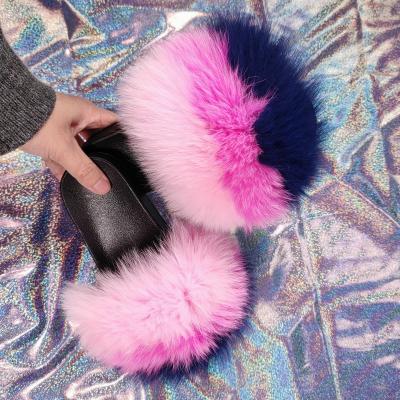 China Designer Luxury Fashion Women's Anti-slippery Ladies Raccoon Fur Real Fur Slippers For Women for sale