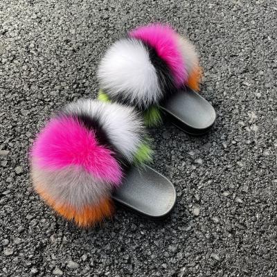 China 2021 Fuzzy Summer Slippers For Women 2021 Open Toe Mid Heel Women Anti-skid Fashion High End Fluffy Fur Sandals for sale