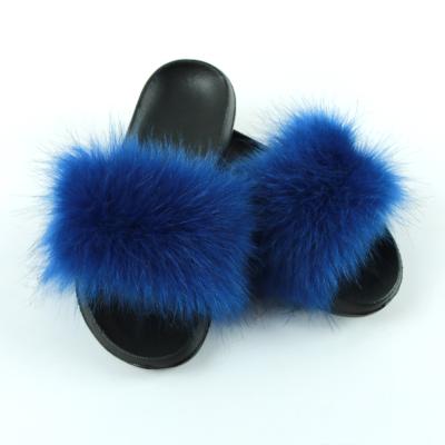 China CUSHIONING Logo Color Womens Fashion Shoes Wholesale Women's Slippers Faux Fox Fur Custom Fluffy Soft Sandals Color Fur Slides for sale