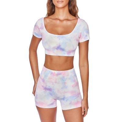 China Wholesale New Style Breathable Summer Booty Custom Women Stretching Sports Tie Dye Yoga Suits Set Yoga Wear for sale