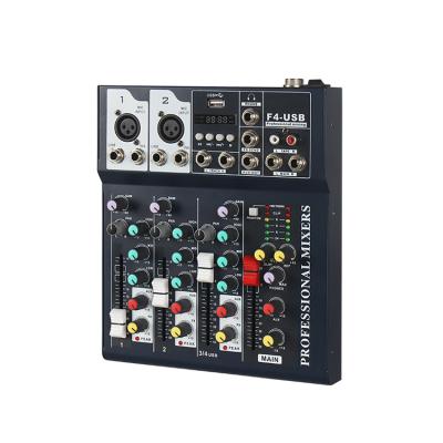 China Disco/Bar/Club/Mini Mixer Sound Console With USB Interface 4 Channel Audio Amplifier Mixer Cheap Home Price F4-USB for sale