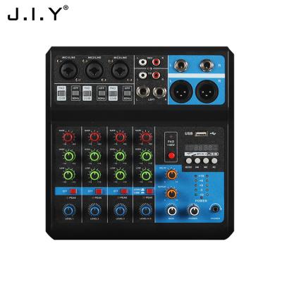 China J.I.Y F-5A 5-Channel Console Tooth J.I.Y F-5A 5-Channel Playback 48V Phantom Power Delay Mic Effect USB Blue Sound Mix Record Audio Mixer for sale