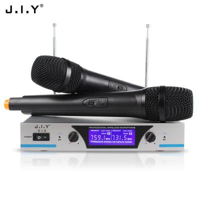 China Handheld Microphone J.I.Y V3 Handheld Microphone Two Channels VHF Wireless Microphone for sale