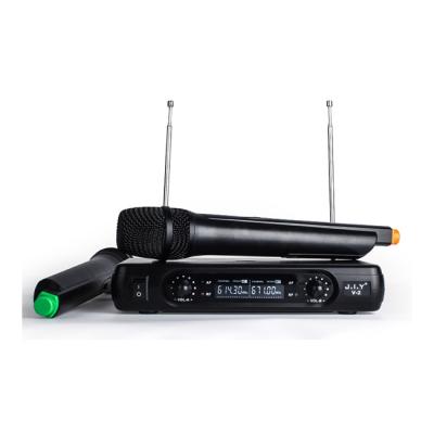 China Handheld Microphone J.I.Y V2 Digital Customized Manufacturing Dual Channel Wireless Mic Microphone Transmitter System for sale