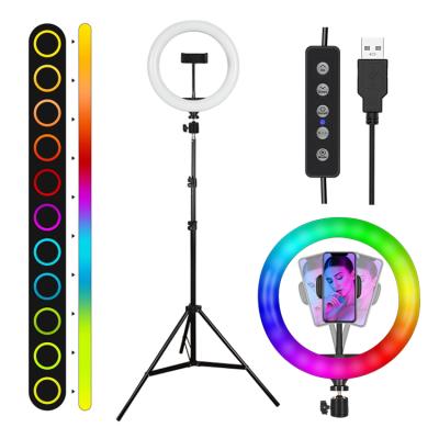 China Makeup 26CM-1 Cheapest Rhythm Rainbow Unique Selfie Phone Holder with RGB LED Ring Light Kit for sale