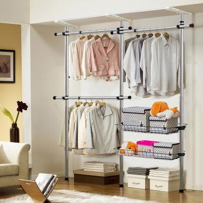 China (Other) 1.1-3.1m Adjustable Made in China Single Wardrobe Hanger Storage Cabinet Rack Clothes Organizer System Combination Cabinet for sale