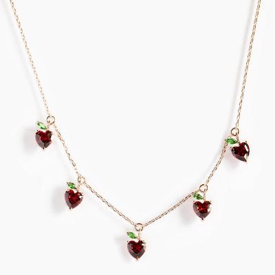 China Romantic 18k Gold Ins Crystal Fruit Influencer Zirconia Pastel Colored Necklace Cherry Crystal Pendant Necklace for sale