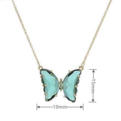 China New Spring Summer Butterfly Stone Cuban Link Chain Necklace Lucky Stone Romantic Fashionable Colorful Zircon Necklace for sale